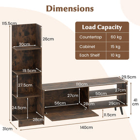 TV Stand for TVs up to 50 Inches, Entertainment Center with Bookshelf & Adjustable Shelf