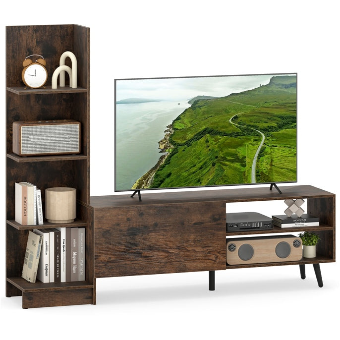 TV Stand for TVs up to 50", Modern TV Cabinet Media Entertainment Center w/Bookshelf & 3-Position Adjustable Shelf