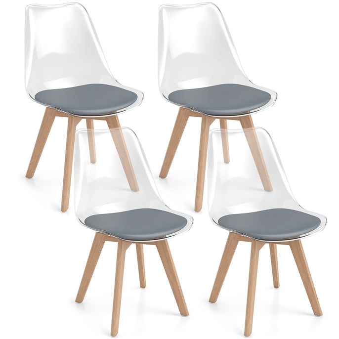 Set of 4 Clear Dining Chairs, Armless Modern Dining Chairs with Transparent Backrest