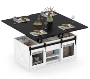Lift Top Coffee Table, 105cm Farmhouse Center Table with 2 Sliding Barn Doors