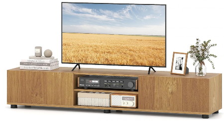 Modern TV Stand for up to 70" TVs, Minimalist Entertainment Center with 2 Doors & Open Shelves