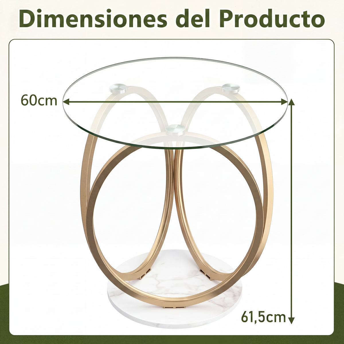 Round Glass Coffee Table, Modern Center Table with Geometric Gold Metal Ring Frame, Accent Circle Tea Table