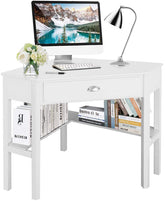 Wood Corner Computer Desk, Compact Writing Table w/Drawer & Shelves