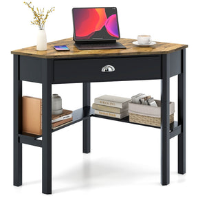 Giantex Wood Corner Computer Desk, Compact Writing Table w/Drawer & Shelves