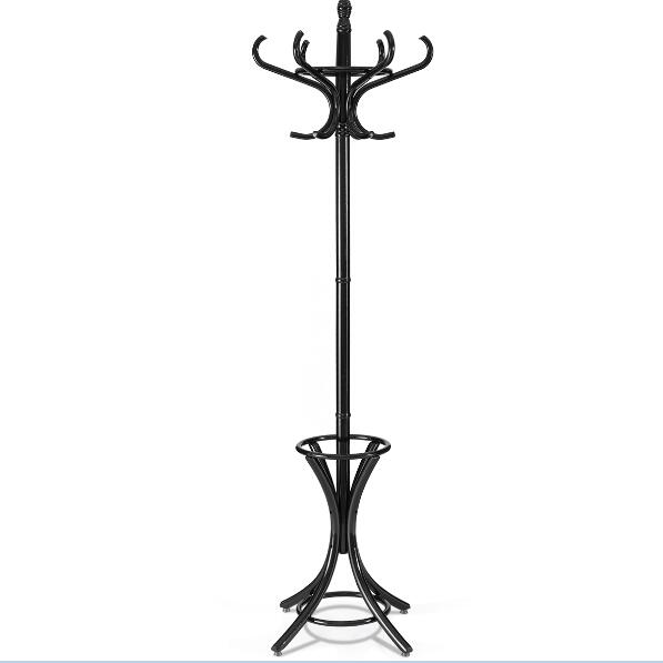 Coat Rack, Free Standing Coat Rack, Solid Wood Coat Tree w/ 12 Hooks & Umbrella Holder, Solid Wood Structure, Stable Base, Standing Rack for Hallway