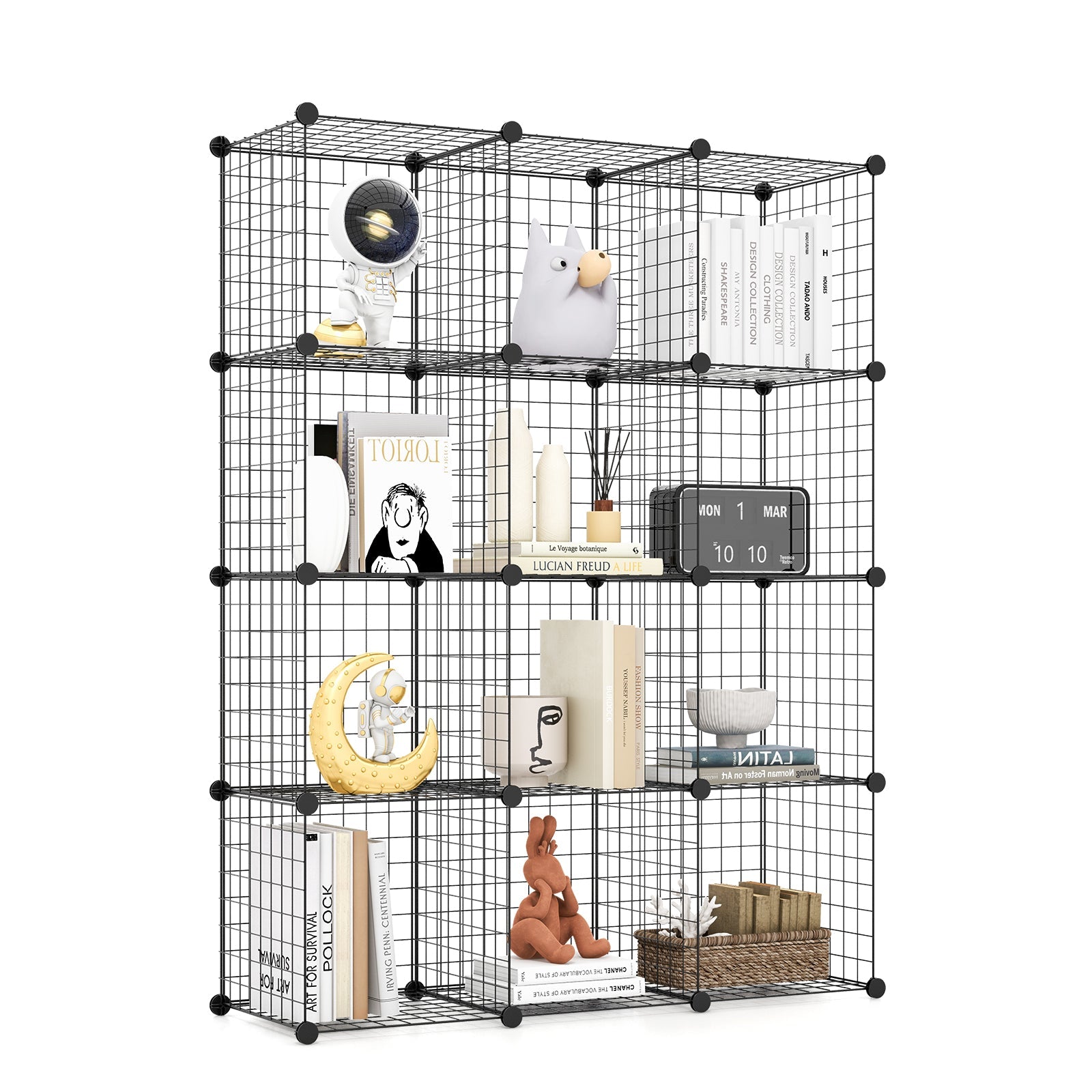 Giantex Metal Wire Cube Storage, 12-Cube Stackable Free Standing Cubby Storage Organizer Shelf