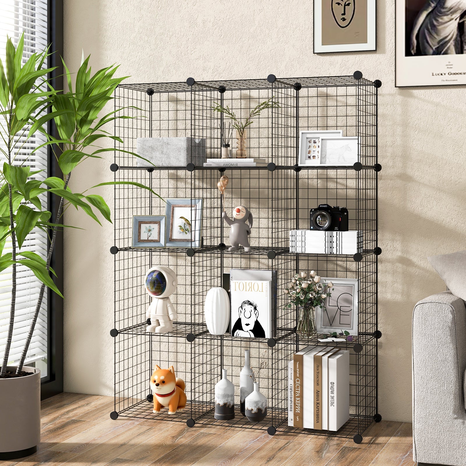 Giantex Metal Wire Cube Storage, 12-Cube Stackable Free Standing Cubby Storage Organizer Shelf