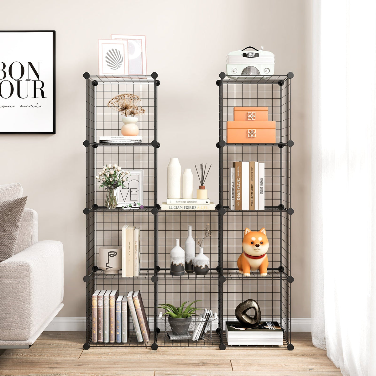 Giantex Metal Wire Cube Storage, 12-Cube Stackable Free Standing Cubby Storage Organizer Shelf