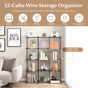Giantex Metal Wire Cube Storage, 12-Cube Stackable Free Standing Cubby Storage Organizer Shelf