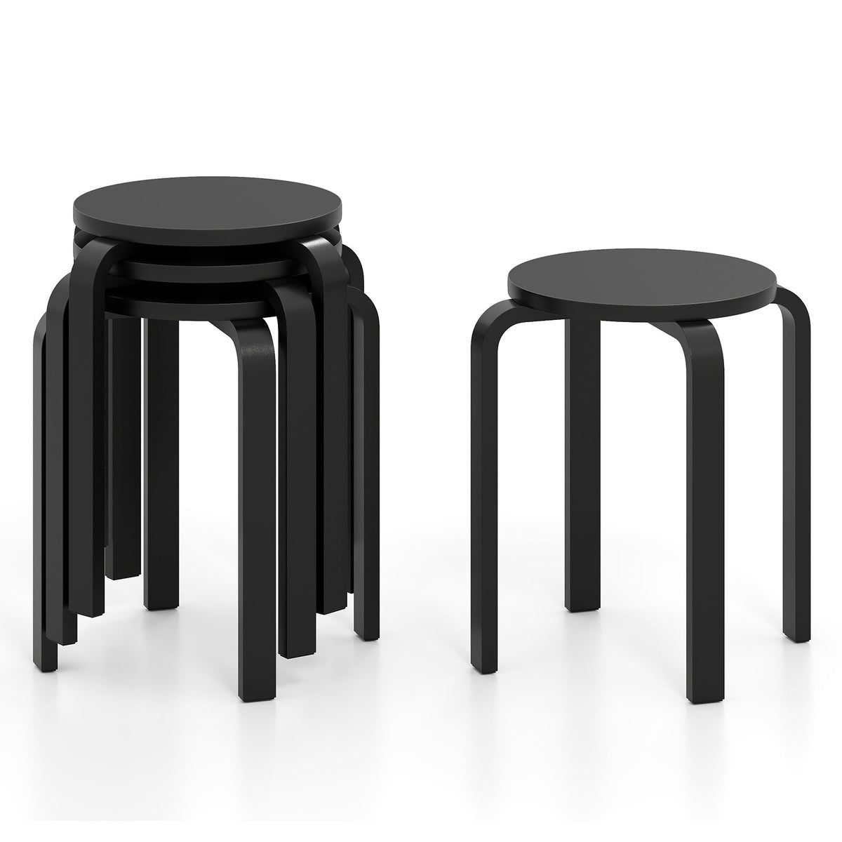 Set of 4 Round Stacking Stools, Solid Wood Dining Room Stool