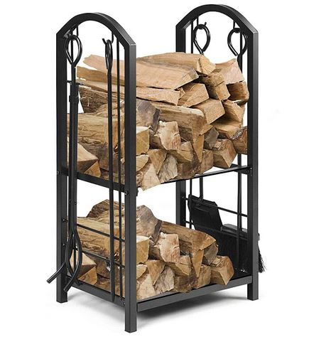 Giantex Firewood Rack with 4 Fireplace Tools Wrought Iron Log Storage Rack