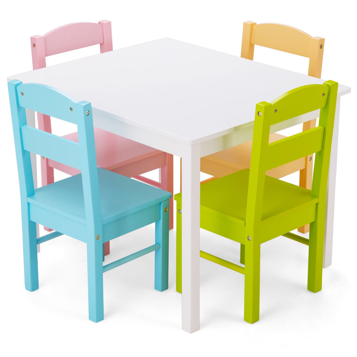 Kids Table and 4 Chairs Set 5 Pieces Wooden Activity Desk for Drawing Reading