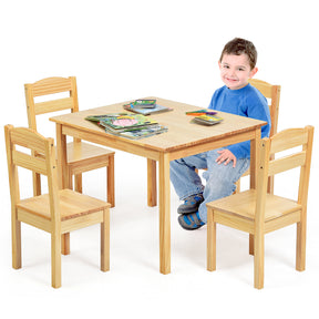 Kids Table and 4 Chairs Set 5 Pieces Wooden Activity Desk for Drawing Reading