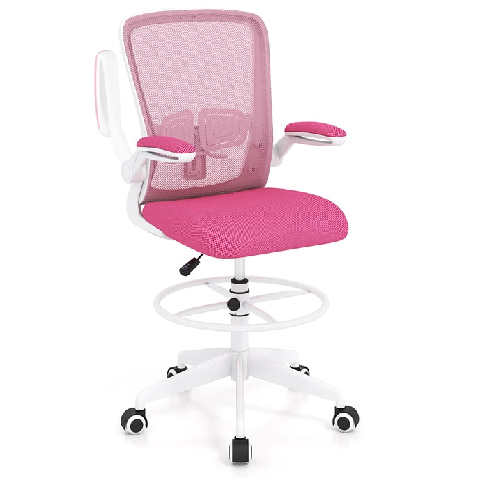 Adjustable Drafting Chair, 360° Swivel Designed Mesh Fabric Chair w/Lumbar Support