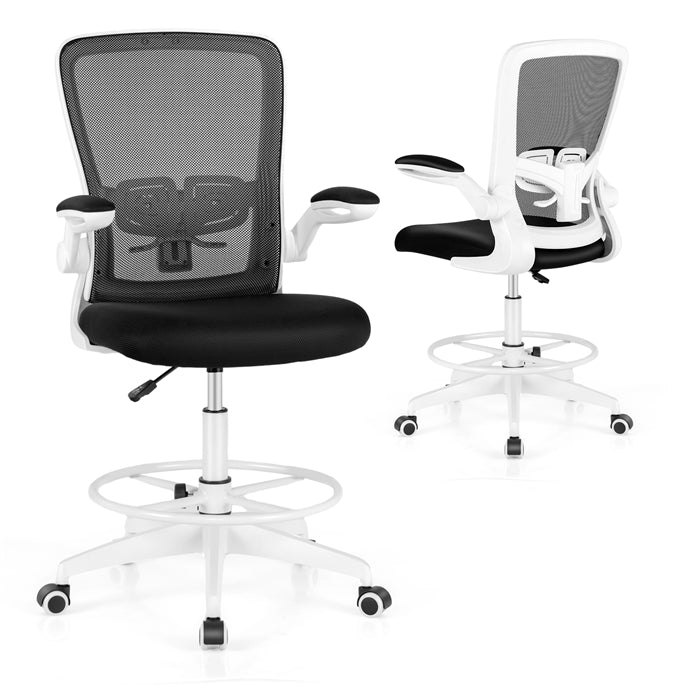 Adjustable Drafting Chair, 360° Swivel Designed Mesh Fabric Chair w/Lumbar Support
