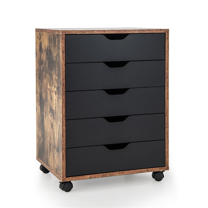 5-Drawer File Cabinet, Side Cabinet File Pedestal w/ 4 Castors