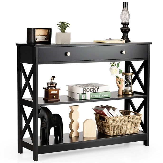 Giantex 3-Tier Console Table, Sofa Table with 1 Drawer and 2 Storage Shelves