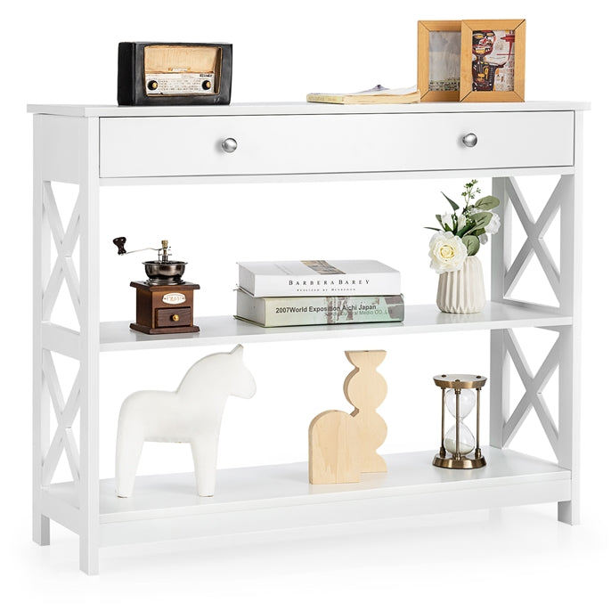 Giantex 3-Tier Console Table, Sofa Table with 1 Drawer and 2 Storage Shelves