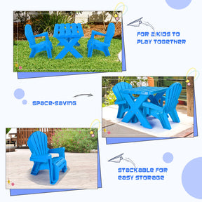 Kids Plastic Table with 2 Adirondack Chairs Set, Toddler Play Table and Chairs for Tea Time