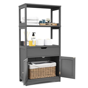 Giantex Floor Storage Cabinet, Freestanding Organizer, Kitchen Pantry Holder w/Anti-Toppling Mechanism, Wooden Entryway Sideboard
