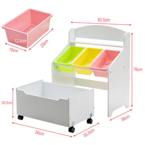 Kids Wooden Storage Cabinet with Rolling Casters