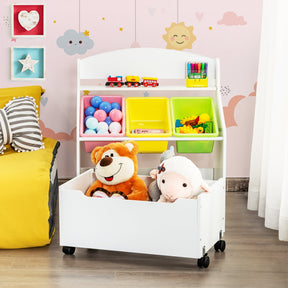 Kids Wooden Storage Cabinet with Rolling Casters