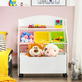 Kids Wooden Storage Cabinet with Rolling Casters