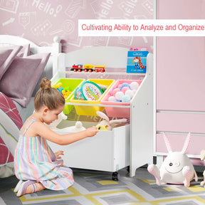 Kids Wooden Storage Cabinet with Rolling Casters