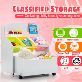 Kids Wooden Storage Cabinet with Rolling Casters
