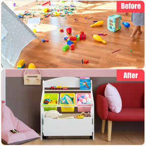 Kids Wooden Storage Cabinet with Rolling Casters