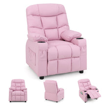 HONEY JOY Kids Recliner Chair with Cup Holder, Adjustable Leather Lounge Armchair w/Footrest Cup
