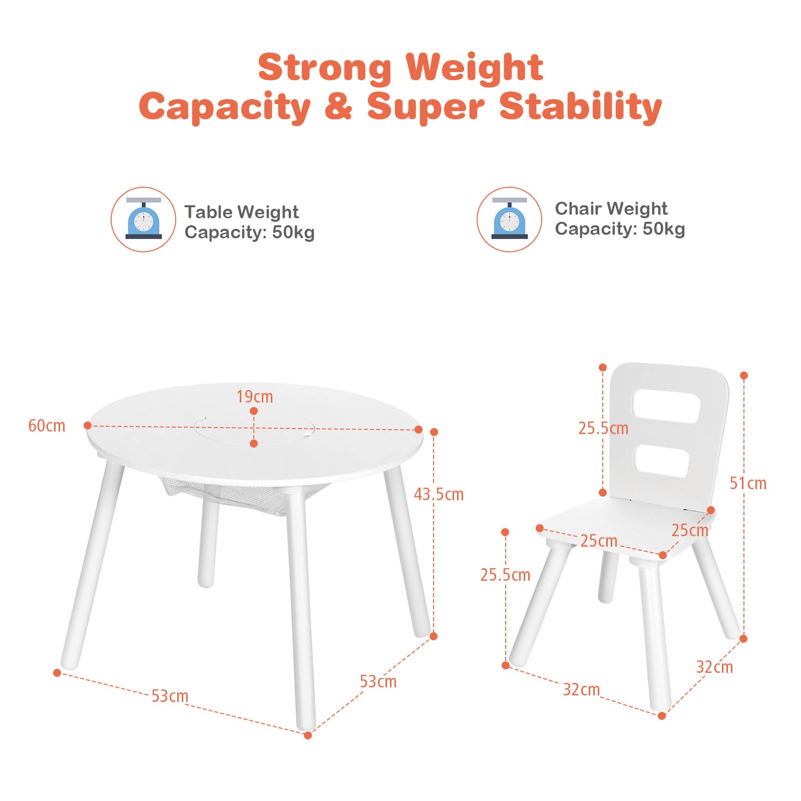 HONEY JOY Kids Table and Chair Set, 3PC Wood Activity Table w/Center Mesh Storage, White