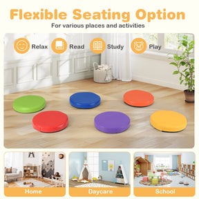 6 PCS Round Floor Cushions for Kids, 35cm Classroom Floor Cushions with Handles