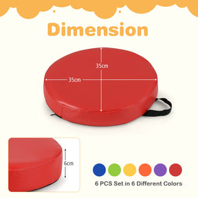 6 PCS Round Floor Cushions for Kids, 35cm Classroom Floor Cushions with Handles