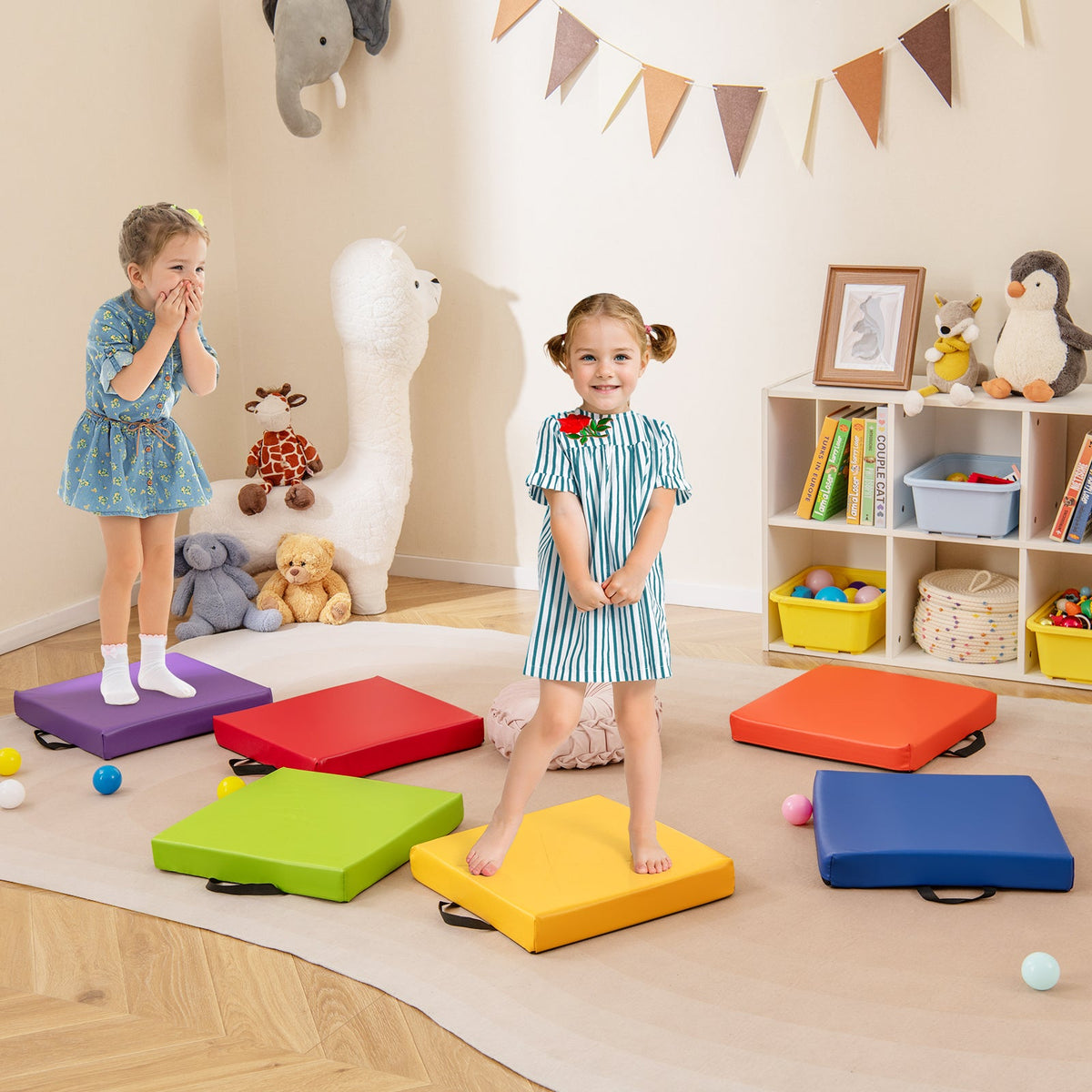 6 PCS Square Floor Cushions, Soft Sponge Floor Pillows for Classroom Home Nursery Kids Room Daycare