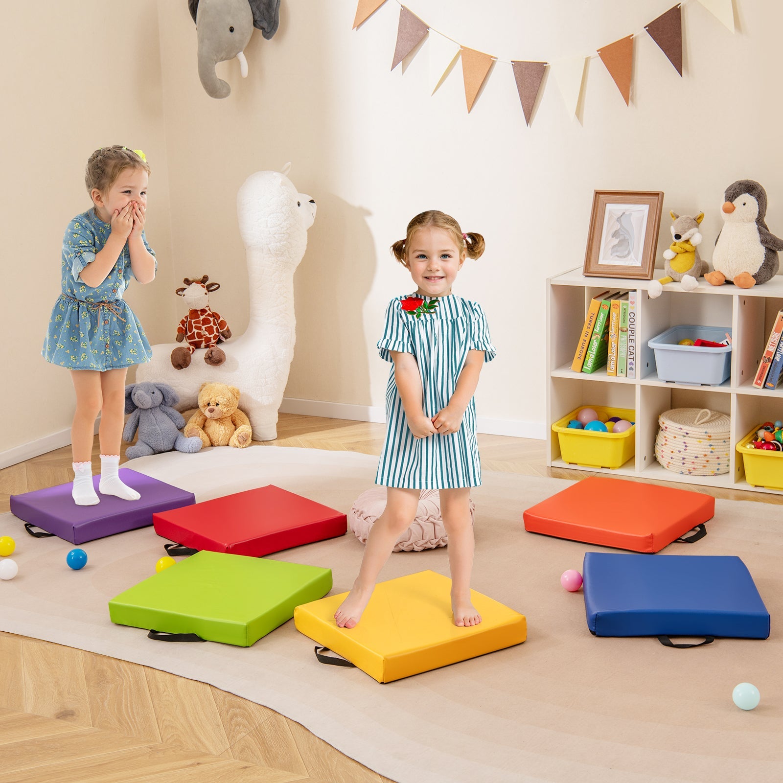 6 PCS Square Floor Cushions, Soft Sponge Floor Pillows for Classroom Home Nursery Kids Room Daycare