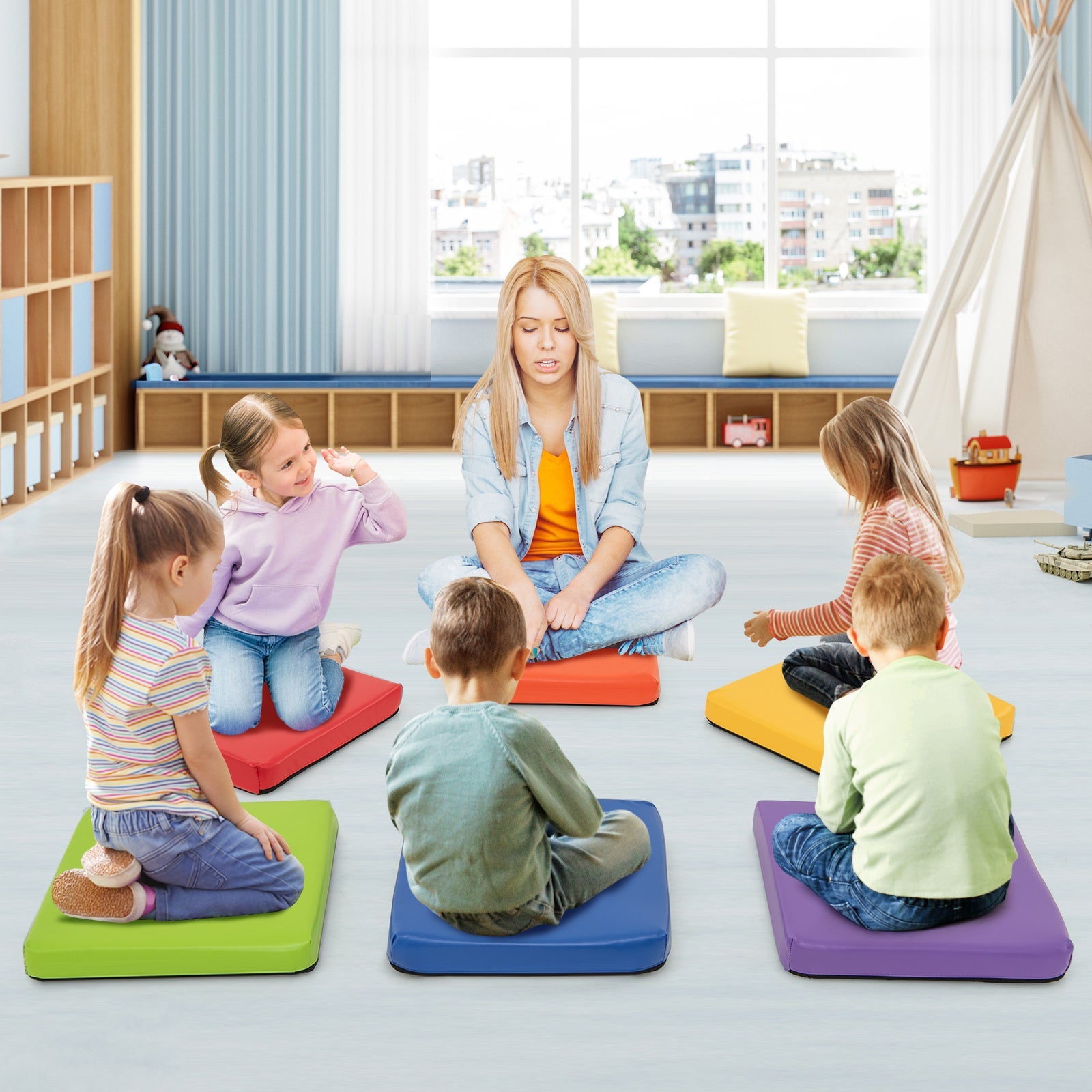 6 PCS Square Floor Cushions, Soft Sponge Floor Pillows for Classroom Home Nursery Kids Room Daycare