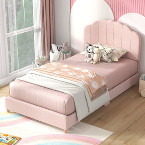 Kids Wooden Single Bed Frame, Upholstered Platform Bed Frame