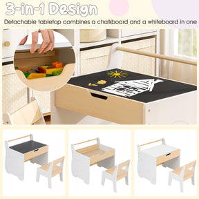 3 In 1 Kids Wood Table and Chair Set, Toddler Craft and Play Activity Desk w/ Detachable Tabletop