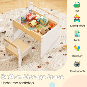 3 In 1 Kids Wood Table and Chair Set, Toddler Craft and Play Activity Desk w/ Detachable Tabletop
