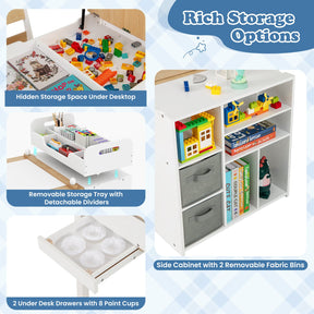 HONEY JOY Kids Art Table & 2 Chairs Set w/Paper Roll, Craft Desk w/Flip-up Tabletop