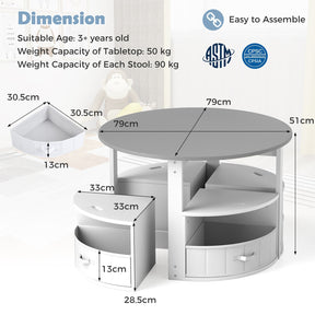 Kids Table and Chair Set, 5 Piece Toddler Round Nesting Table with 4 Storage Stools for Activity