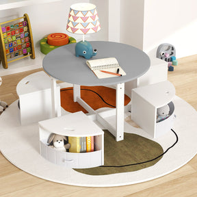 Kids Table and Chair Set, 5 Piece Toddler Round Nesting Table with 4 Storage Stools for Activity