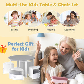 Kids Table and Chair Set, 5 Piece Toddler Round Nesting Table with 4 Storage Stools for Activity