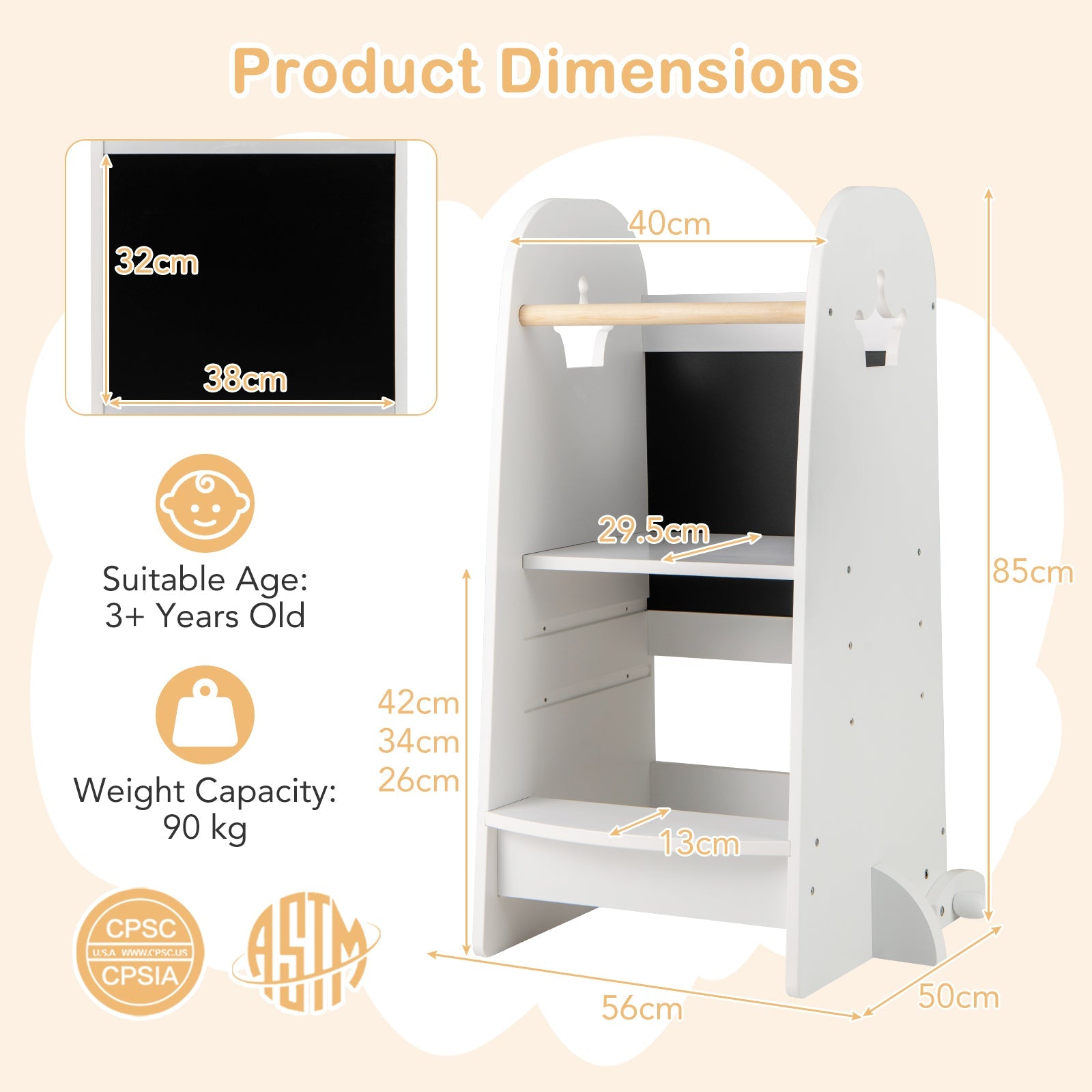 Toddler Standing Tower with 3-Level Adjustable Platform