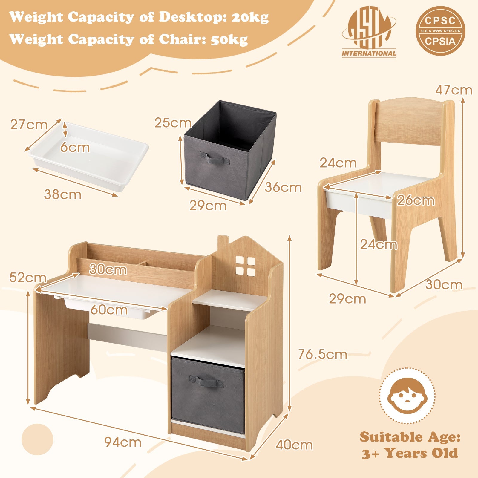 Student Drawing Writing Desk Set for Boys & Girls