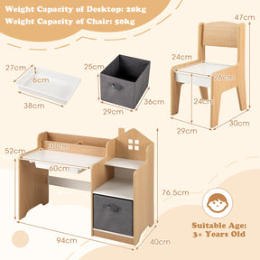 HONEY JOY Kids Study Desk and Chair Set, Children Study Table