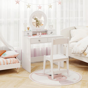 HONEY JOY Kids Vanity Set with Mirror, Princess Makeup Dressing Desk and Chair Set with Mirror