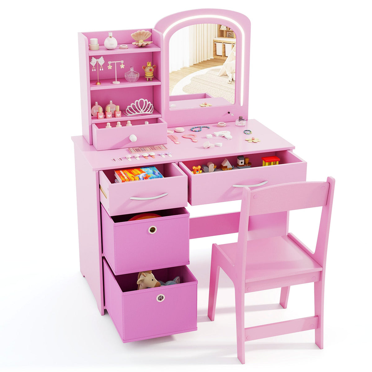 Kids Vanity Set with 2 Color Lighted Mirror