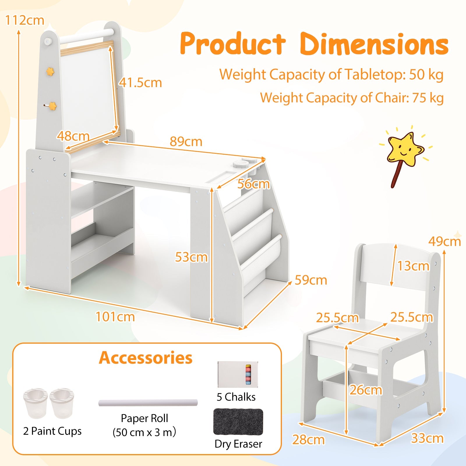 Kids Art Table and Chair Set, Multifunctional Kids Activity w/ Easel & Chair